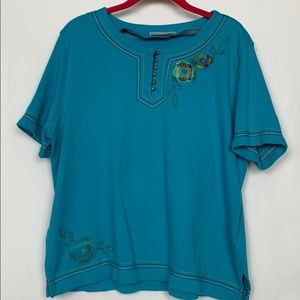 Alfred Dunner Petite teal blue top size PXL